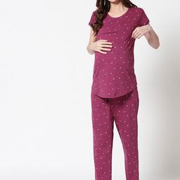 Zeyo Women Purple & White Printed Maternity & Feeding Night Suit-picture-15