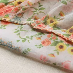 Inddus Women Beige & Peach-Coloured Floral Print Anarkali Kurta With Dupatta image 3