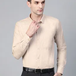 MANQ Men Beige Semi Slim Fit Solid Formal Shirt-picture-15
