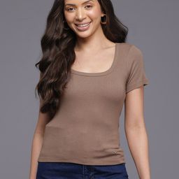 Allen Solly Woman Ribbed Scoop Neck Fitted Top-picture-26