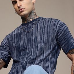 R.Code by The Roadster Life Co. Striped Tie and Dye Printed Relaxed Fit T-shirt-picture-42