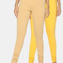 TSG Bliss Women Pack Of 2 Beige & Yellow Solid Churidar-Length leggings-picture-26