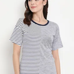 THREAD MUSTER Women White & Navy Blue Striped Pure Cotton Top-picture-30