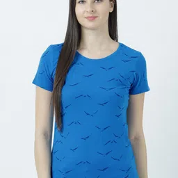 Huetrap Women Blue Printed Round Neck T-shirt-image-80