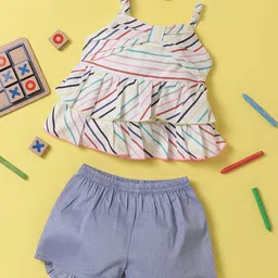 Nauti Nati Girls White & Blue Striped Top with Shorts-picture-14