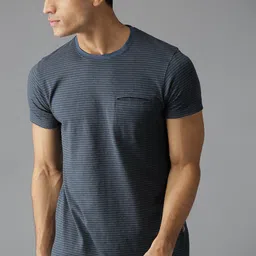 Roadster Men Navy Blue & Charcoal Grey Striped Round Neck T-shirt-picture-49
