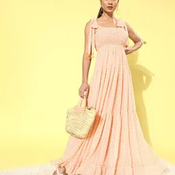 QUIERO Women Classic Peach Checked Summer Gingham Dress-image-78