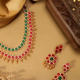 AARSHVI Gold-Plated Necklace & Drop Earring Set-picture-58