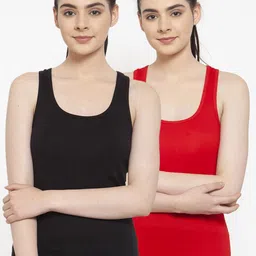 Friskers Women Pack Of 2 Black & Red Solid Tank Tops-picture-28