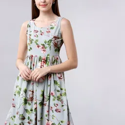 Tokyo Talkies Women Grey & Brown Floral Print Fit and Flare Dress-picture-38