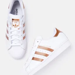 ADIDAS Originals Women White & Copper Leather Superstar 3 Stripe Sneakers-picture-33