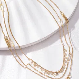 DEEBACO Rose Gold Rose Triple Layered Necklace-picture-22