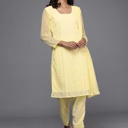 Mitera Yellow Chikankari Embroidered Unstitched Dress Material-image-44