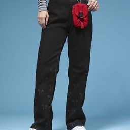 HERE&NOW Women Straight Fit Mid-Rise Light Fade Printed Stretchable Jeans-picture-45