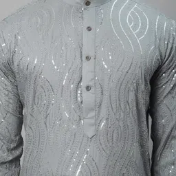 SOJANYA Men Embroidered Pure Cotton Kurta with Churidar image 4