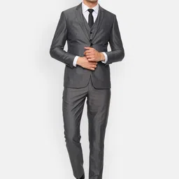 Louis Philippe Men Grey Self-Design Slim-Fit Single-Breasted Formal Suit-picture-4