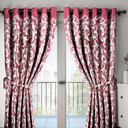 Home Sizzler Purple & Off-White Printed Set of 2 Long Door Curtains-image-8