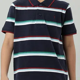 Indian Terrain Boys Horizontally Striped Polo Collar Pure Cotton T-shirt-image-6