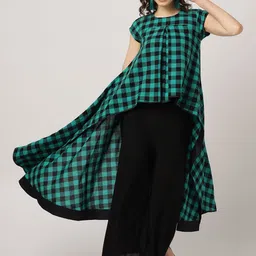 MBE Women Green & Black Checked High-Low A-Line Kurta-picture-31