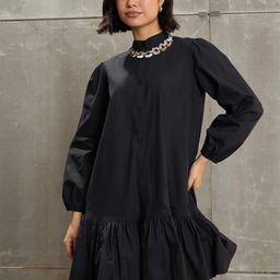 SASSAFRAS Women Puff Sleeves Cotton Drop-Waist Dress-picture-31