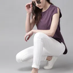 Roadster Women Purple Solid Round Neck T-shirt-picture-34