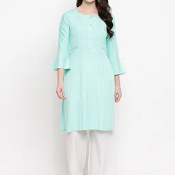 Kvsfab Women Green Solid Straight Kurta-image-94