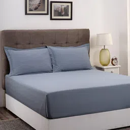 MASPAR Blue Solid 400 TC Satin Double Bedsheet With 2 Pillow Covers-image-12