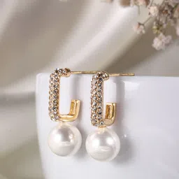 DressBerry Classic Beads & Stone-Studded Half Hoop Earrings-picture-12