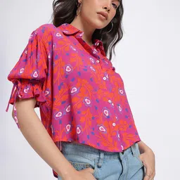 glitchez Petal Pop Printed Puff Sleeve Shirt Style Top-image-10