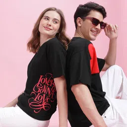 Mast & Harbour Let's Twin Valentine Quotes Printed Drop-Shoulder Sleeves T-shirt-picture-35