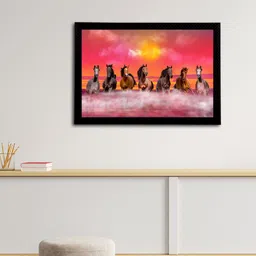 eCraftIndia Pink & Brown 7 Lucky Running Horses Satin Matt Textured UV Wall Painting-picture-41