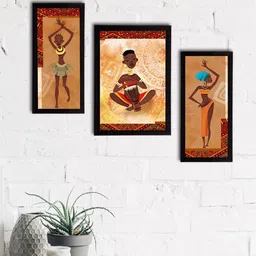 eCraftIndia Set Of 3 Beige & Brown Tribal Theme Wall Paintings-picture-11