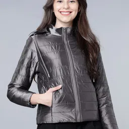 Tokyo Talkies Women Metallic Coloured Solid Padded Jacket with Detachable Hood-picture-4