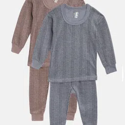 KUCHIPOO Kids Pack of 2 Self Striped Thermal Sets-picture-27