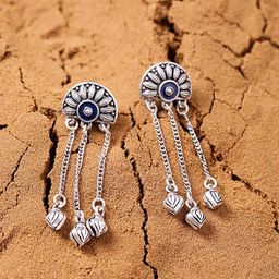 Voylla Silver-Plated Blue Contemporary Drop Earrings-picture-49