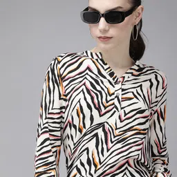 The Roadster Life Co. Abstract Printed Mandarin Collar Top-picture-54