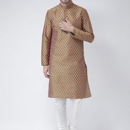 DEYANN Men Green & Peach-Coloured Printed Straight Kurta-picture-30