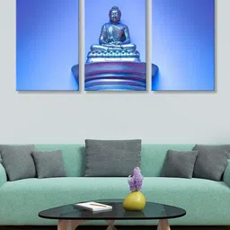 999Store Set of 3 Blue Lord Buddha Canvas Painting Wall Art-image-44