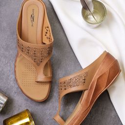 Shezone Beige Slim Heeled Sandals with Laser Cuts-picture-2