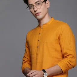 Manyavar Men Mustard Yellow Pure Cotton Solid Kurta image 1