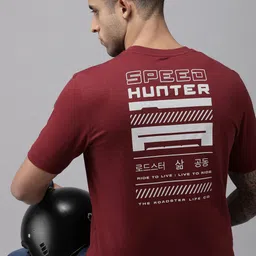 Roadster Men Maroon & White Typography Printed Pure Cotton T-shirt-picture-14