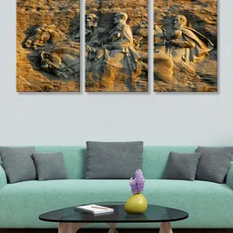 999Store Set Of 3 Brown Printed Stone Horse Murals Canvas Wall Painting-image-11