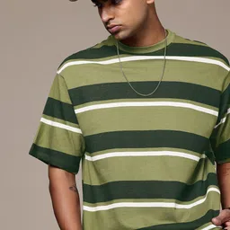 The Roadster Life Co. Striped Drop-Shoulder Sleeves Pure Cotton T-shirt-picture-19