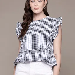 Nautica Pure Cotton Checked Tops with Ruffles-image-34