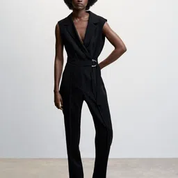 MANGO Notched Lapel Collar Belted Sustainable Jumpsuit-picture-37