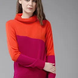 The Roadster Lifestyle Co Women Orange & Pink Colourblocked Sweater-image-39