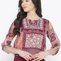 Cottinfab Women Pink Printed A-Line Top-image-17