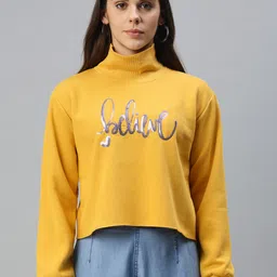 Campus Sutra Women Yellow Embellished Cropped Sweatshirt-picture-38