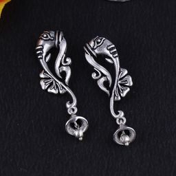 Voylla Silver-Plated Oxidised Classic Drop Earrings-picture-1