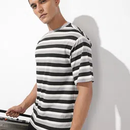 The Roadster Life Co. Relaxed Fit Striped Pure Cotton T-shirt-picture-24